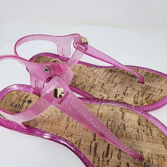 Kate Spade Yari Jelly Sandal Women 7 Pink Rubber Ankle Strap Gold Spade Logo - Picture 7 of 9